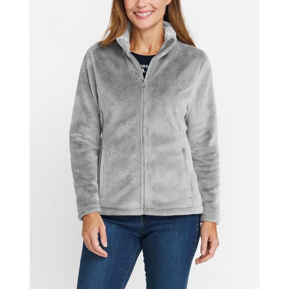 Lands’ End Women’s Size Large Light Gray Fleece Full Zip Jacket Cozy Warm Soft - Picture 1 of 6